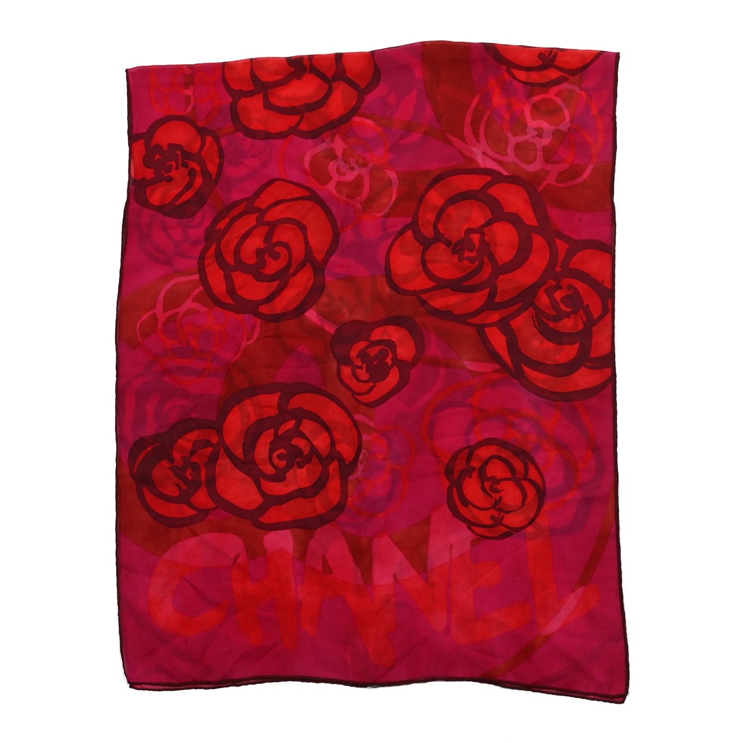 Chanel Cotton Silk CC Camellia Stole Pink Red 2 of 3