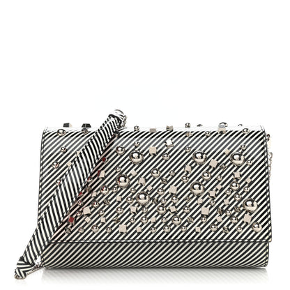 Christian Louboutin Patent Striped Spikes Paloma Clutch Black White 1 of 13