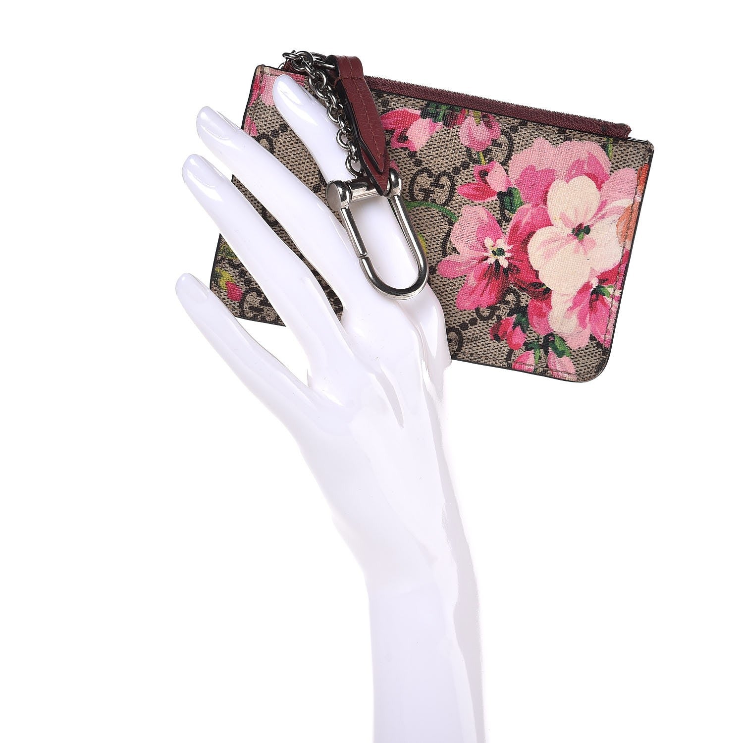 Gucci GG Supreme Monogram Blooms Key Ring Coin Case Beige Multicolor Dry Rose 2 of 9