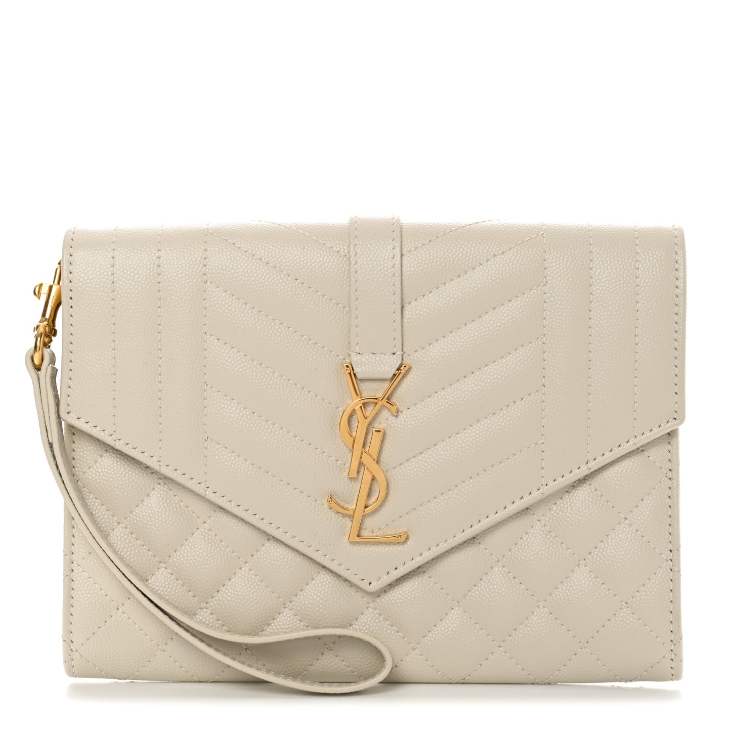 Grain De Poudre Textured Mixed Matelasse Triquilt Monogram Clutch Blanc Vintage