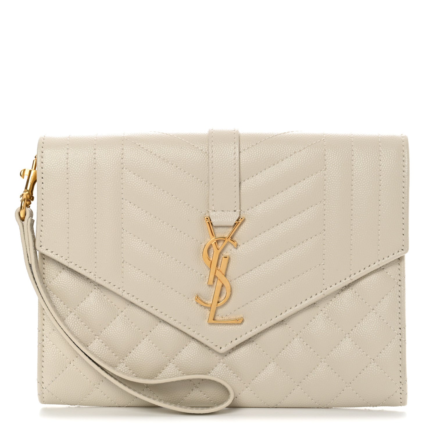 Saint Laurent Grain De Poudre Textured Mixed Matelasse Triquilt Monogram Clutch Blanc Vintage 1 of 8