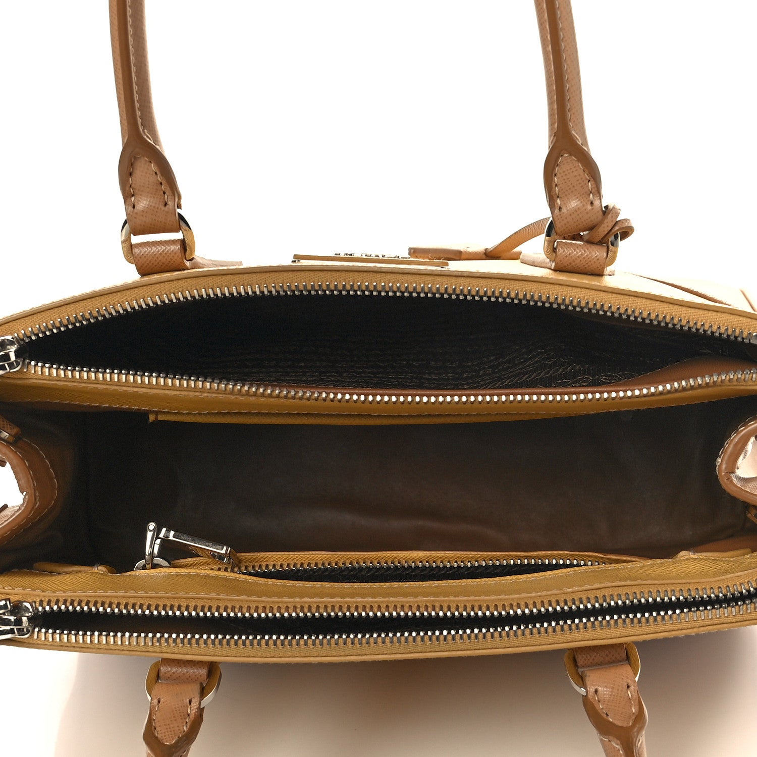 Prada Saffiano Small Bi-Color Galleria Double Zip Tote Gine Caramel 5 of 9