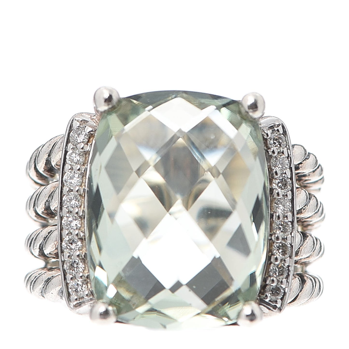 Sterling Silver Diamond Prasiolite 16mm Wheaton Ring 51 5.75