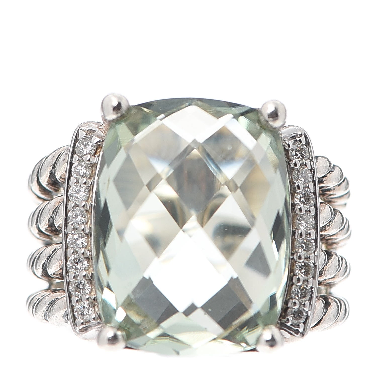 David Yurman Sterling Silver Diamond Prasiolite 16mm Wheaton Ring 51 5.75 1 of 5