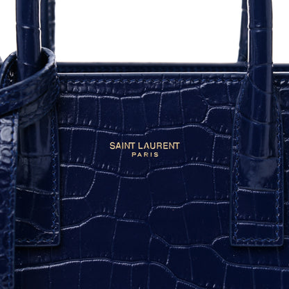 Saint Laurent Calfskin Crocodile Embossed Nano Sac De Jour Royal Blue 10 of 11
