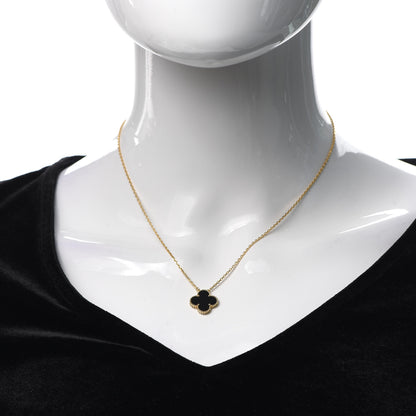 Van Cleef & Arpels 18K Yellow Gold Black Onyx Vintage Alhambra Pendant Necklace 2 of 7