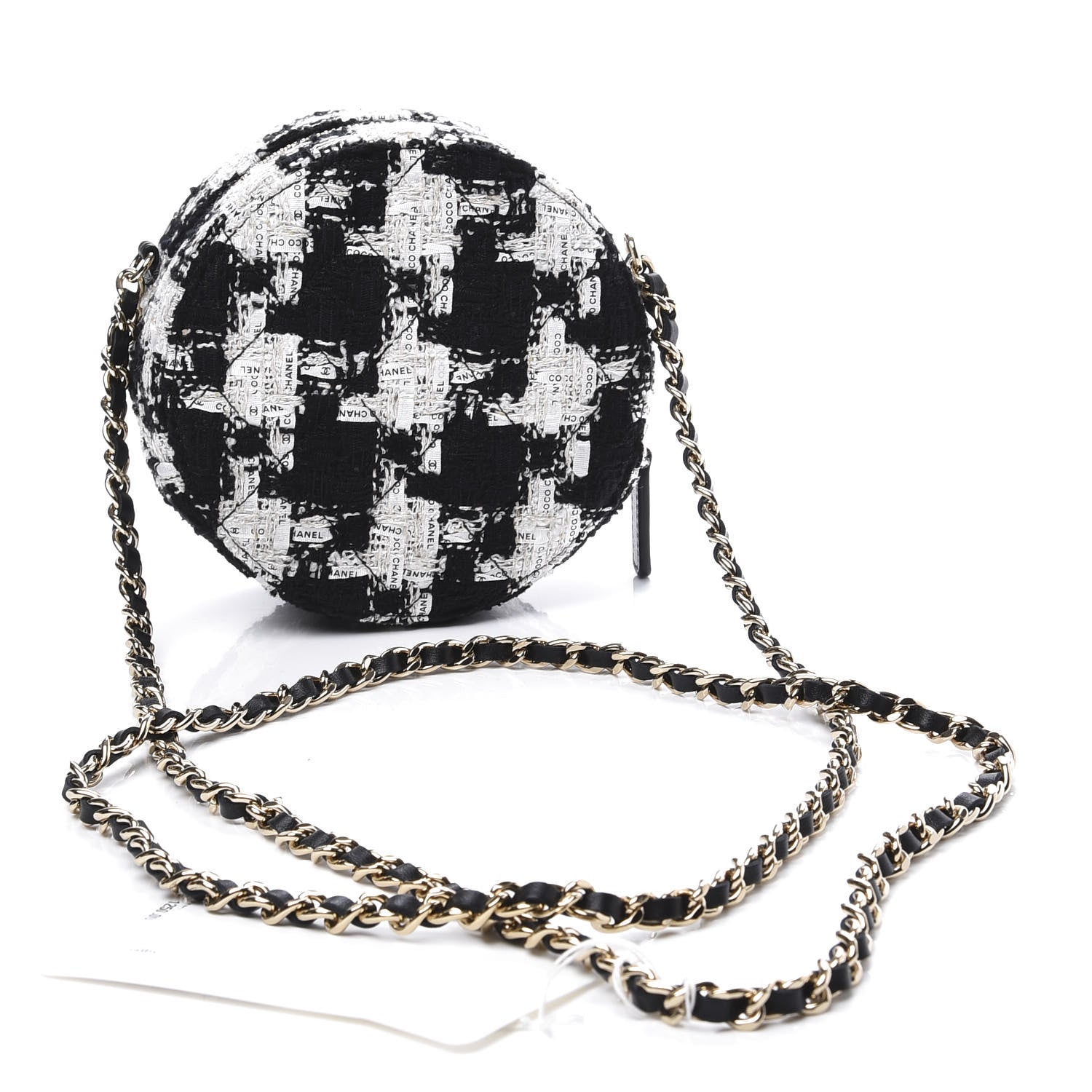 Chanel Tweed Quilted Round Clutch With Chain Black Ecru White 2 of 9