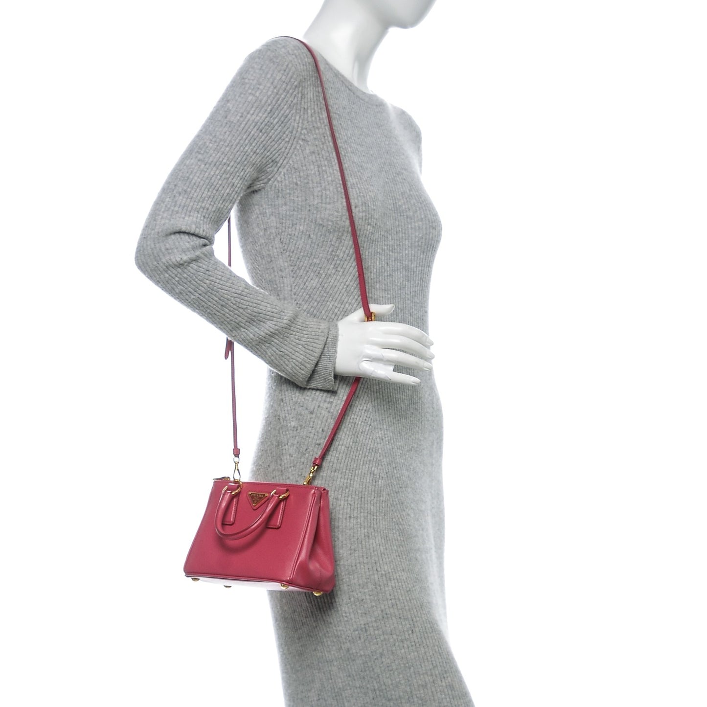 Saffiano Lux Micro Galleria Double Zip Tote Peonia