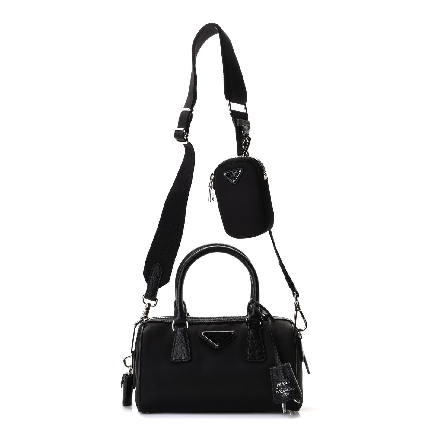 Nylon Saffiano Re-Edition 2005 Top Handle Crossbody Bag Black