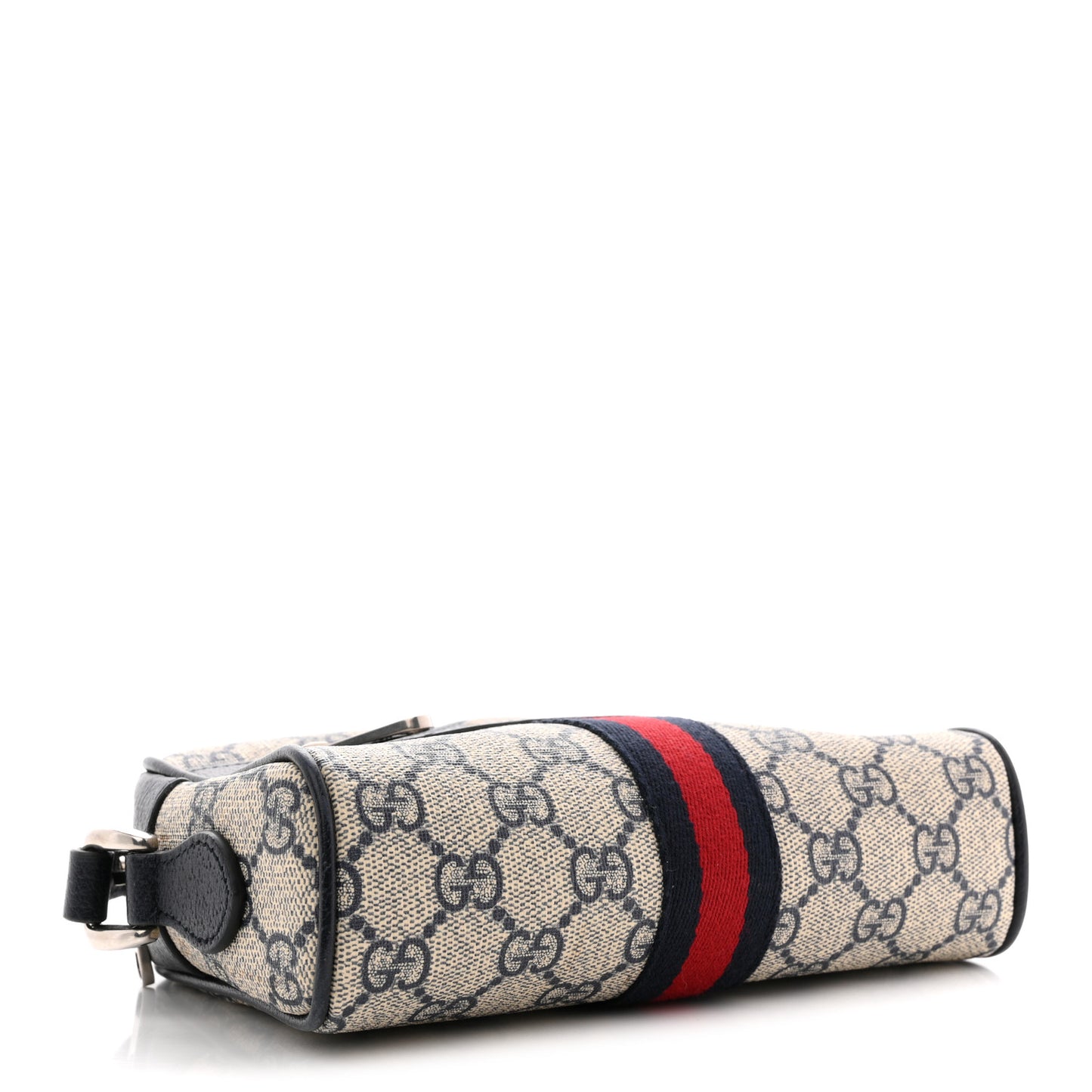 GG Supreme Monogram Textured Dollar Calfskin Web Mini Ophidia Shoulder Bag Beige Blue