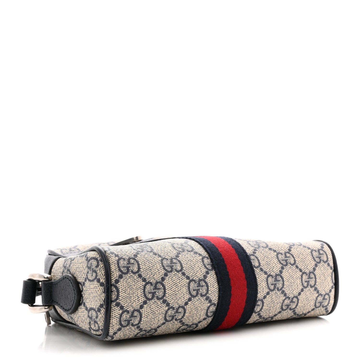 Gucci GG Supreme Monogram Textured Dollar Calfskin Web Mini Ophidia Shoulder Bag Beige Blue 4 of 12