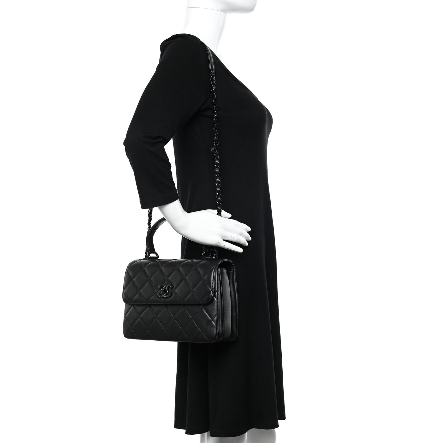Lambskin Quilted Small Trendy CC Dual Handle Flap Bag So Black