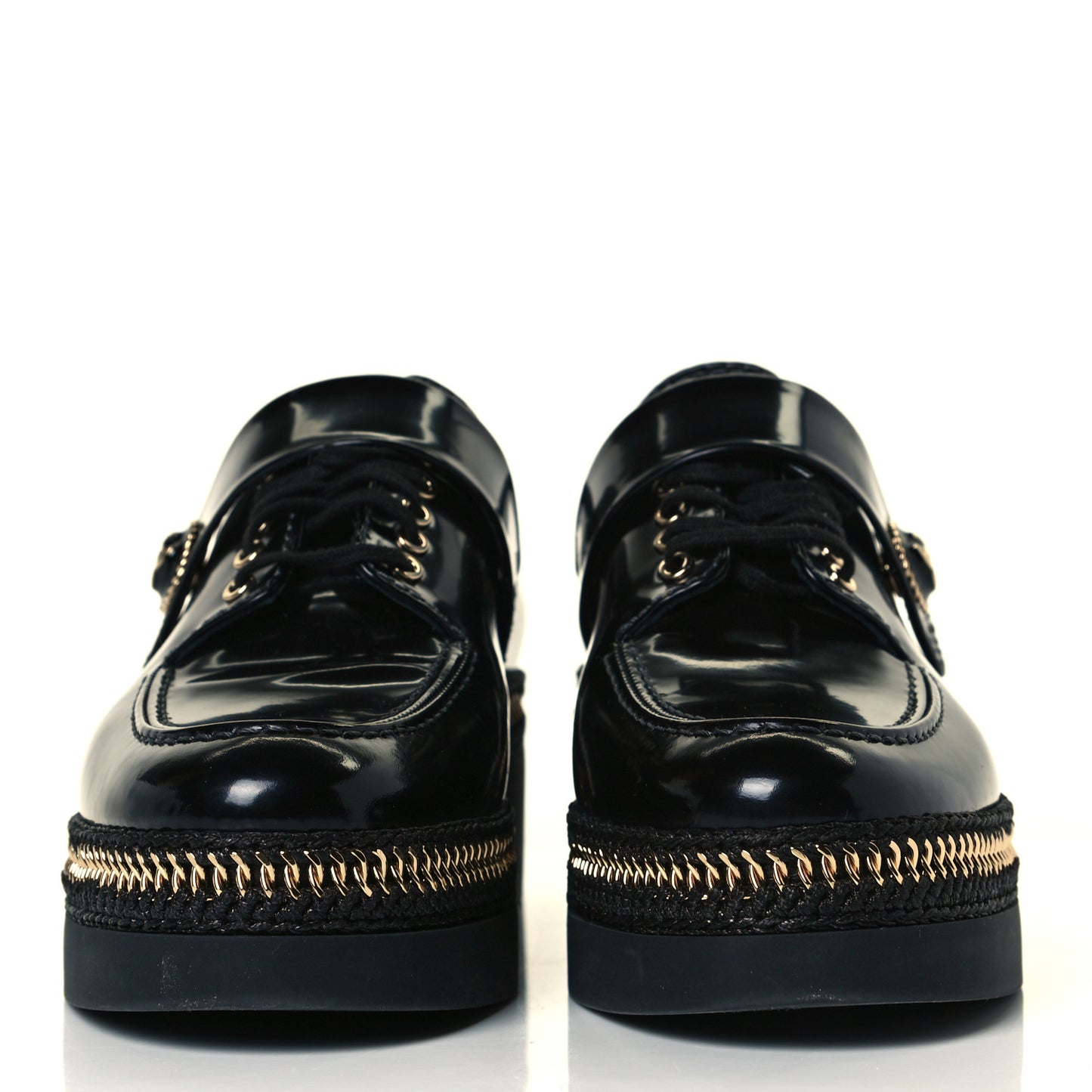 Shiny Calfskin Lace Up Platform Loafers 39 Black