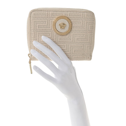 Versace Calfskin Icon Quilted Compact Zip Around Wallet White 2 of 7