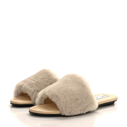 Jimmy Choo Shearling Flat Slide Sandals 37 Beige 3 of 8
