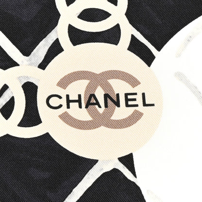 Chanel Silk CC Logo Camellia Scarf White Black 2 of 3