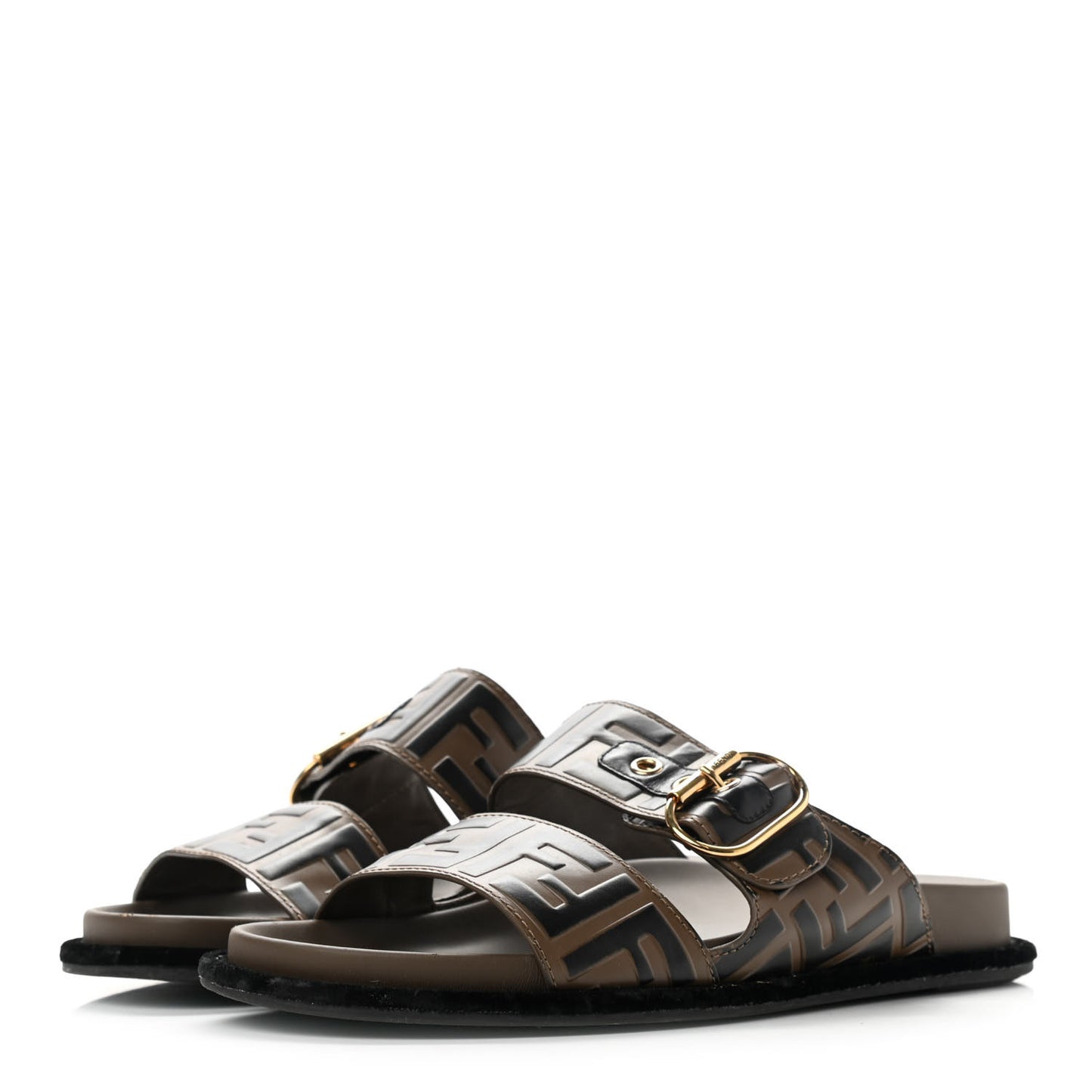 Calfskin FF Embossed Slide Sandals 38.5 Maya Black