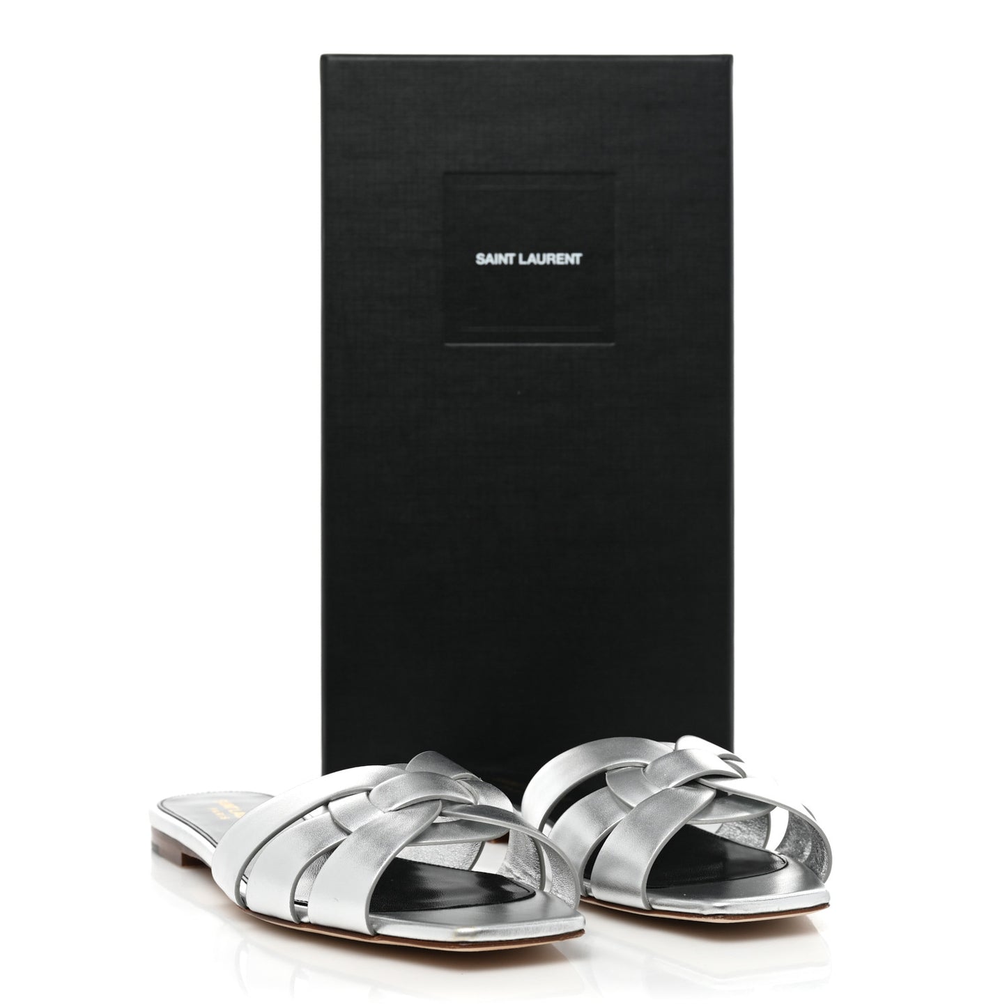 Metallic Calfskin Nu Pied 05 Slide Sandals 39.5 Silver