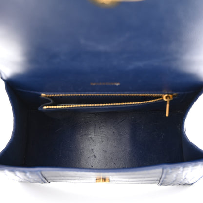 Balenciaga Shiny Calfskin Crocodile Embossed Small Hourglass Top Handle Bag Navy 5 of 14