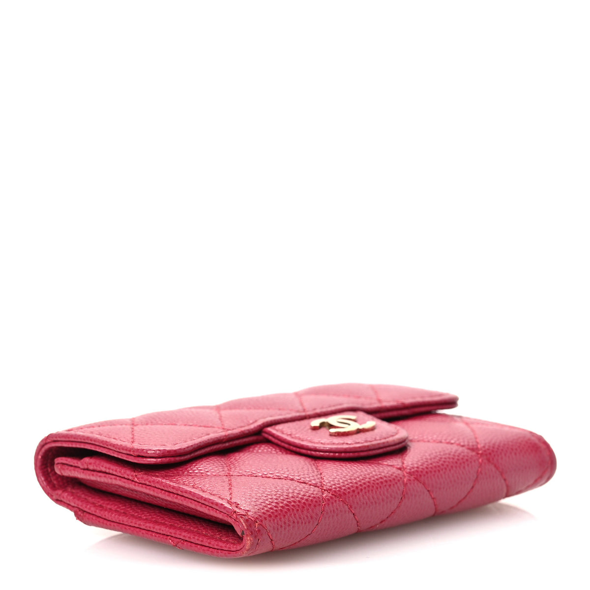 Caviar Quilted Flap Card Holder Wallet Dark Pink