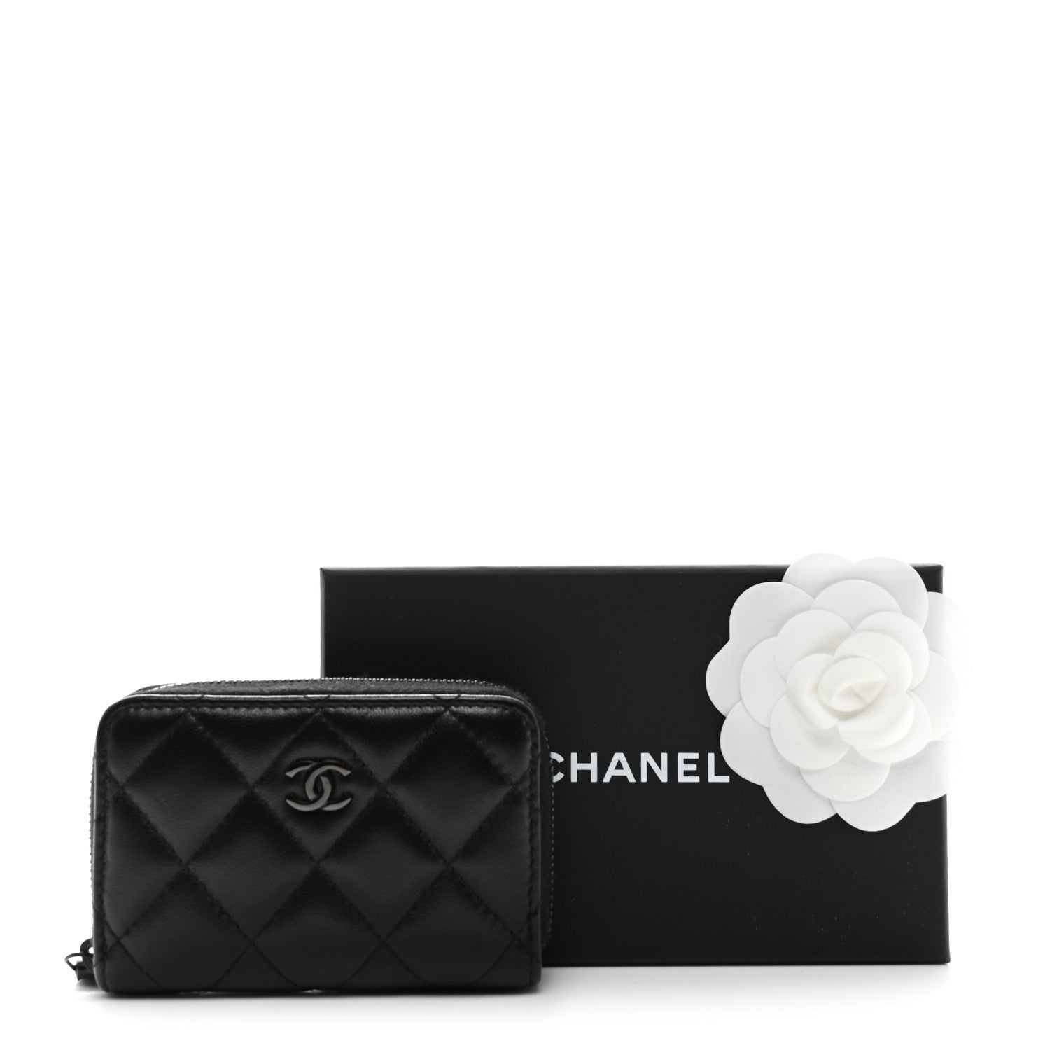 Chanel Lambskin Quilted Zip Coin Purse So Black 9 of 9