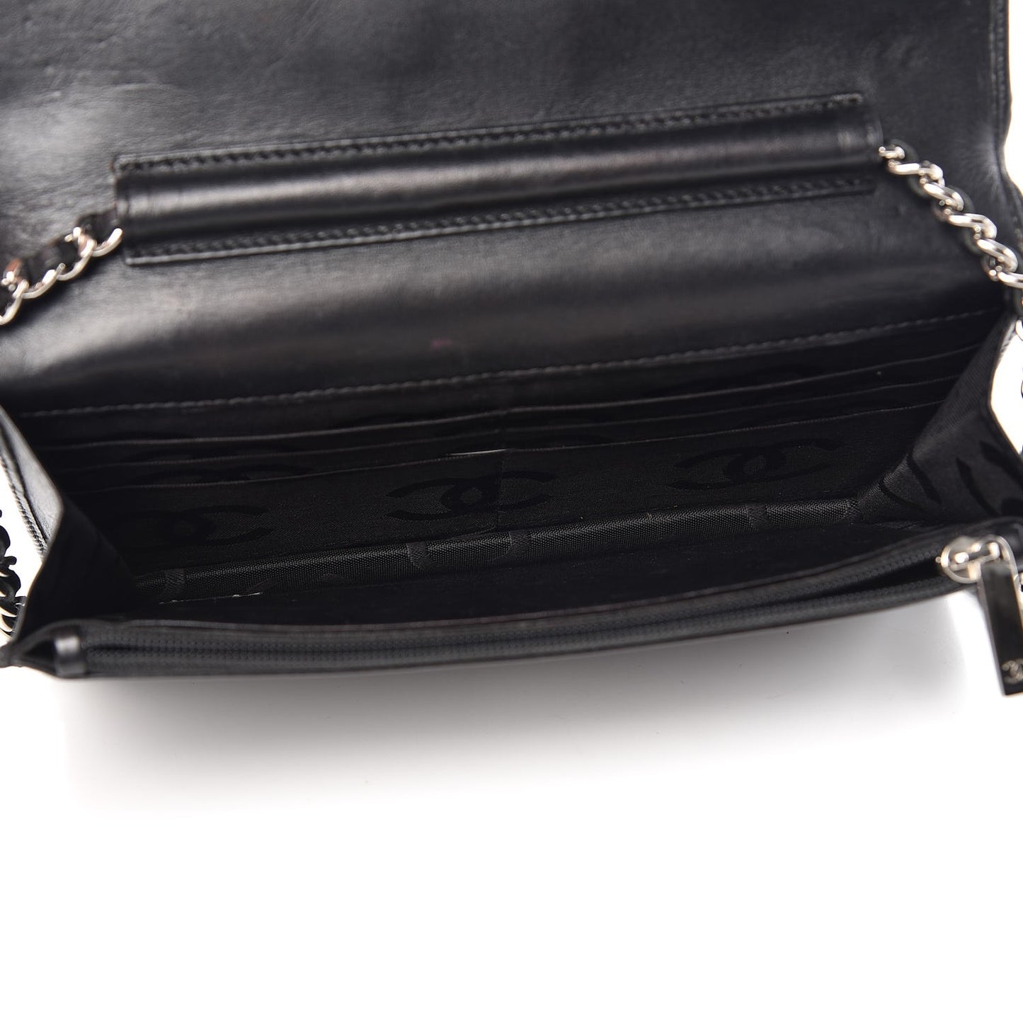 Calfskin Quilted Cambon Wallet On Chain WOC Black