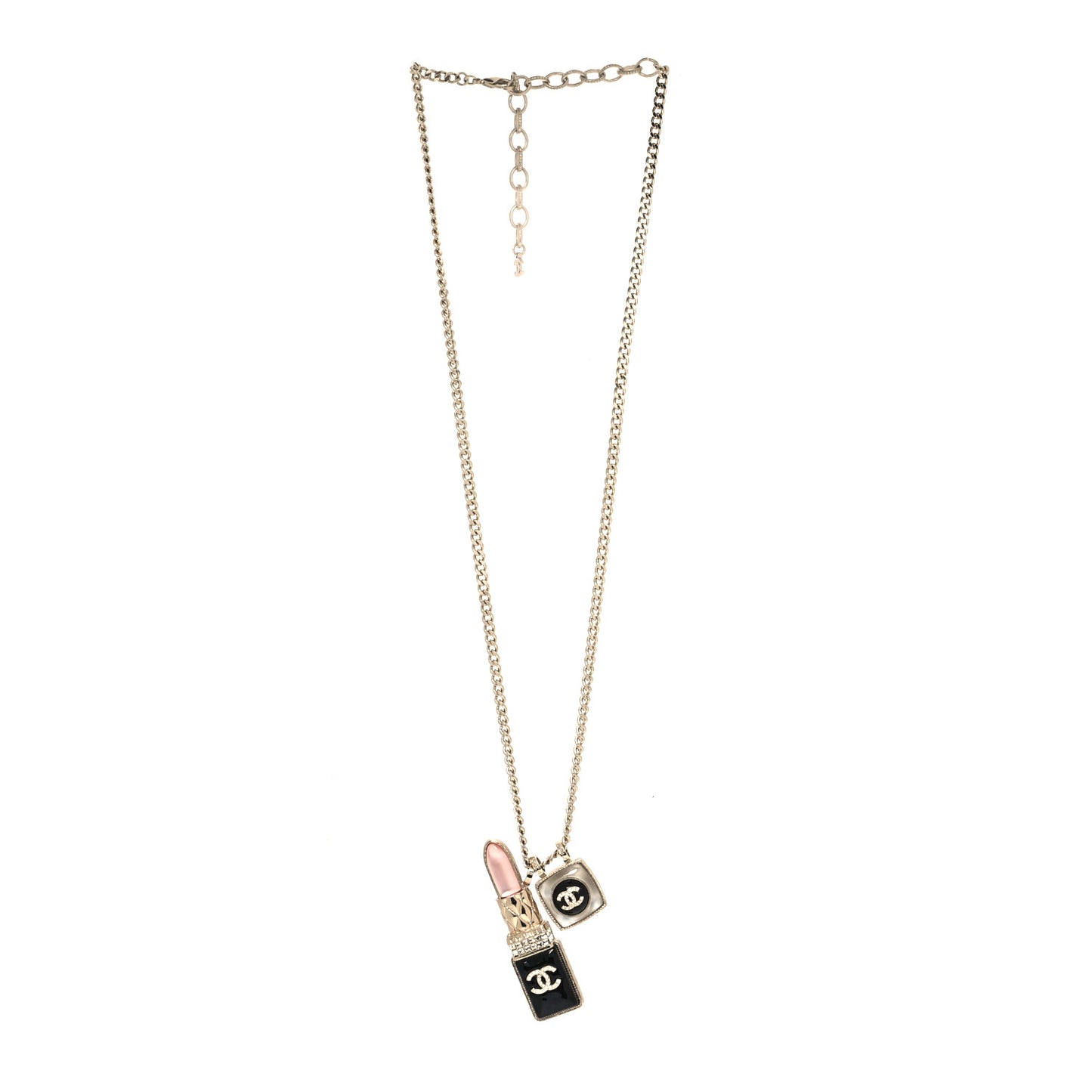 Metal Strass Pearl Lipstick Pendant Necklace Pink Gold