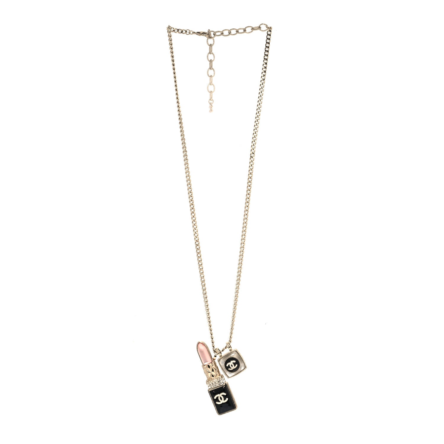 Chanel Metal Strass Pearl Lipstick Pendant Necklace Pink Gold 3 of 5