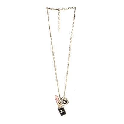 Chanel Metal Strass Pearl Lipstick Pendant Necklace Pink Gold 3 of 5