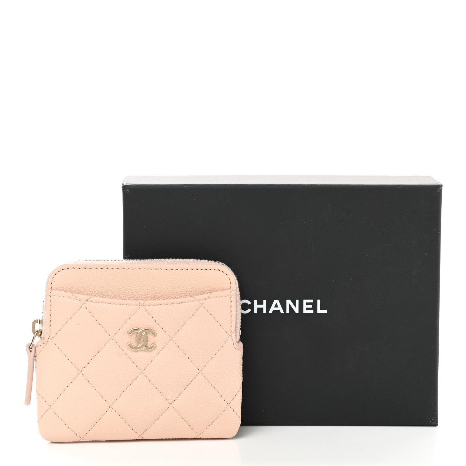 Chanel Caviar Quilted Zip Card Holder Wallet Light Beige 8 of 8