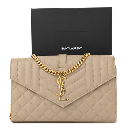 Saint Laurent Grain De Poudre Mixed Matelasse Triquilt Monogram Chain Wallet Dark Beige 10 of 10