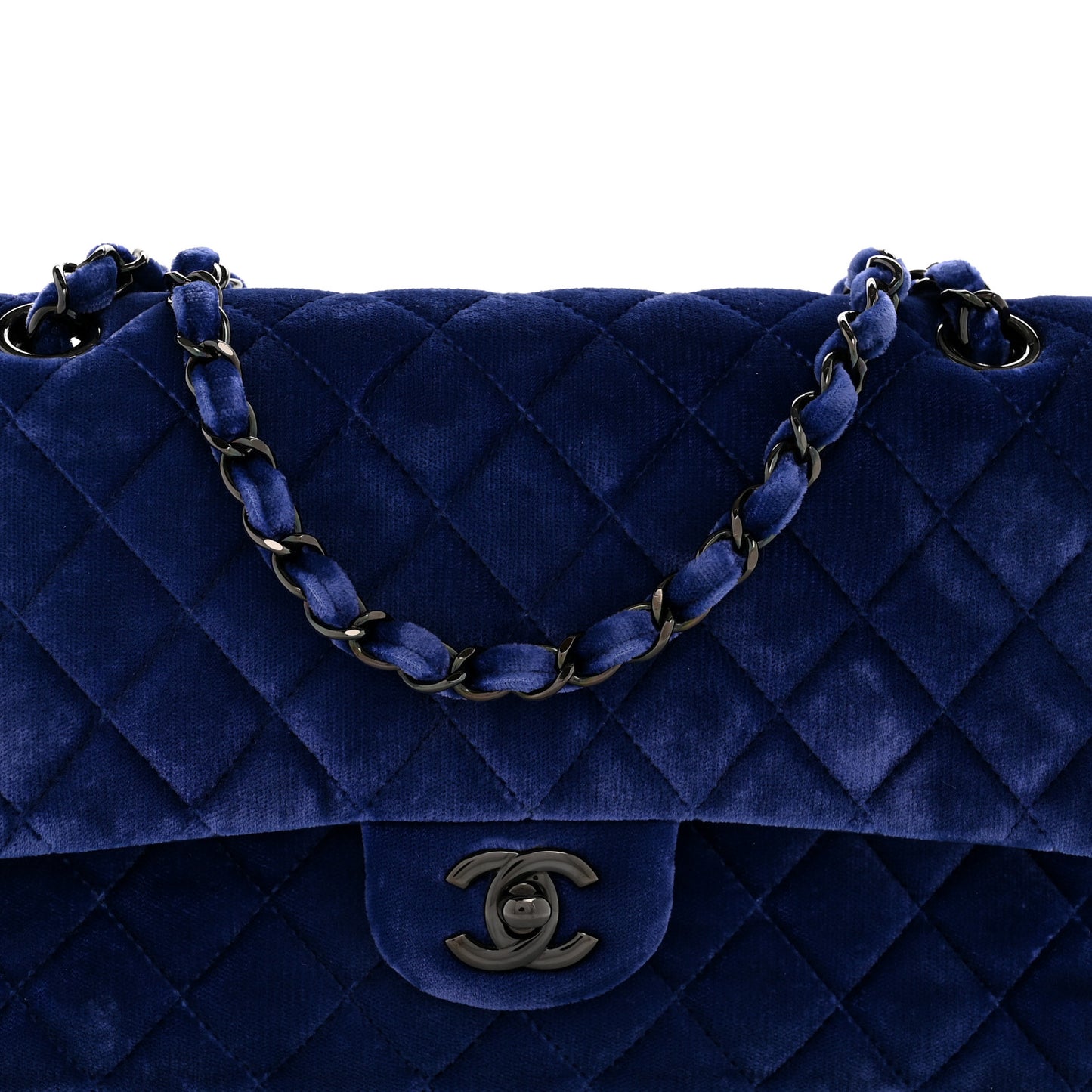 Velvet Quilted Medium Double Flap Navy Blue