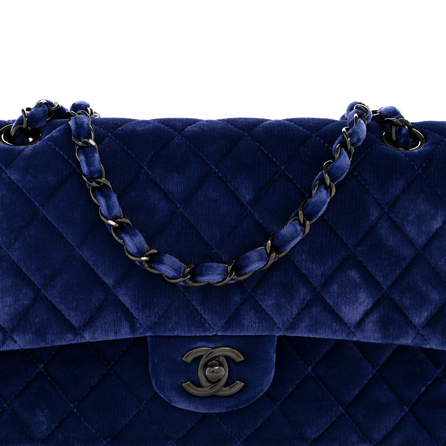 Chanel Velvet Quilted Medium Double Flap Navy Blue 8 of 13