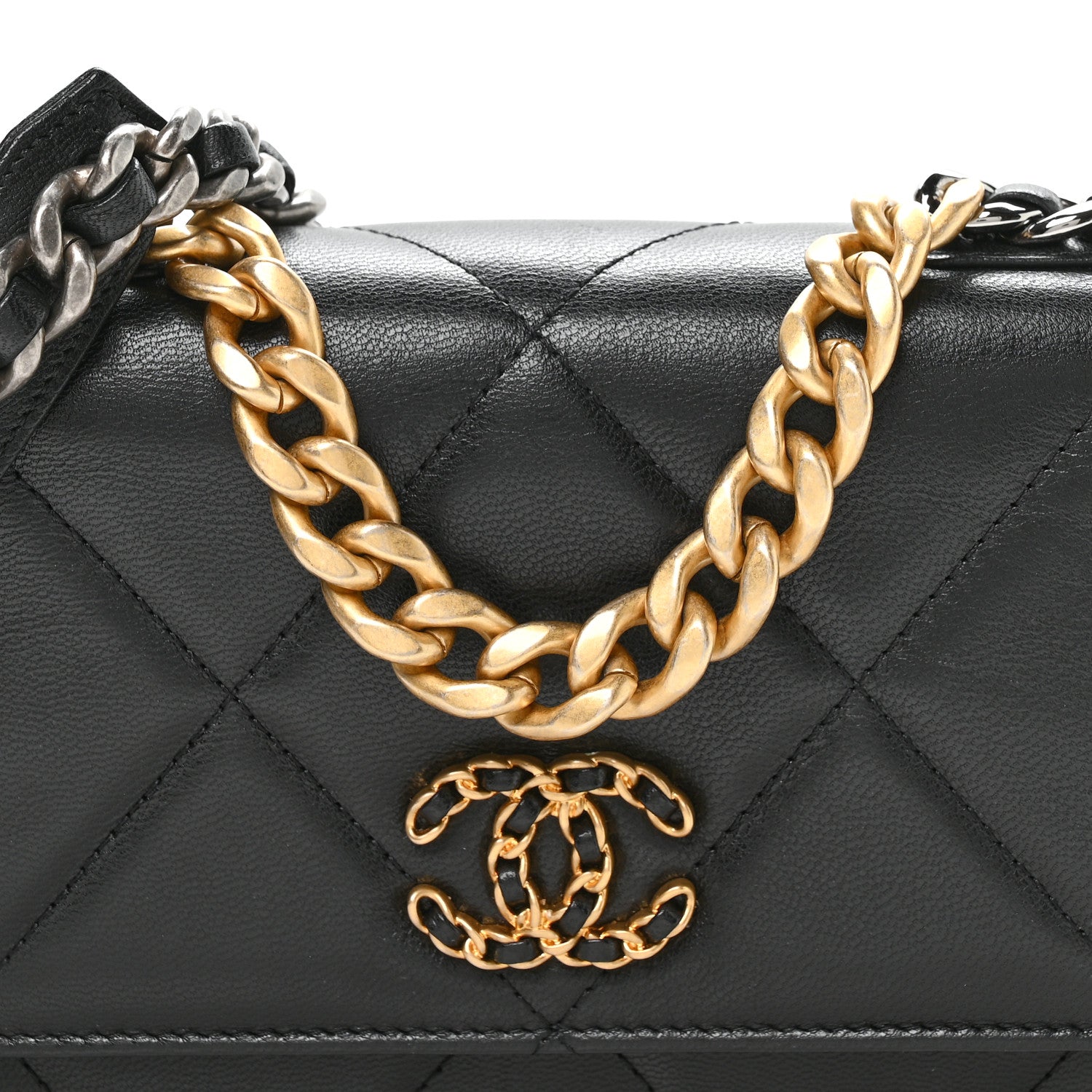 Chanel Lambskin Quilted Chanel 19 Wallet On Chain WOC Black 17 of 23