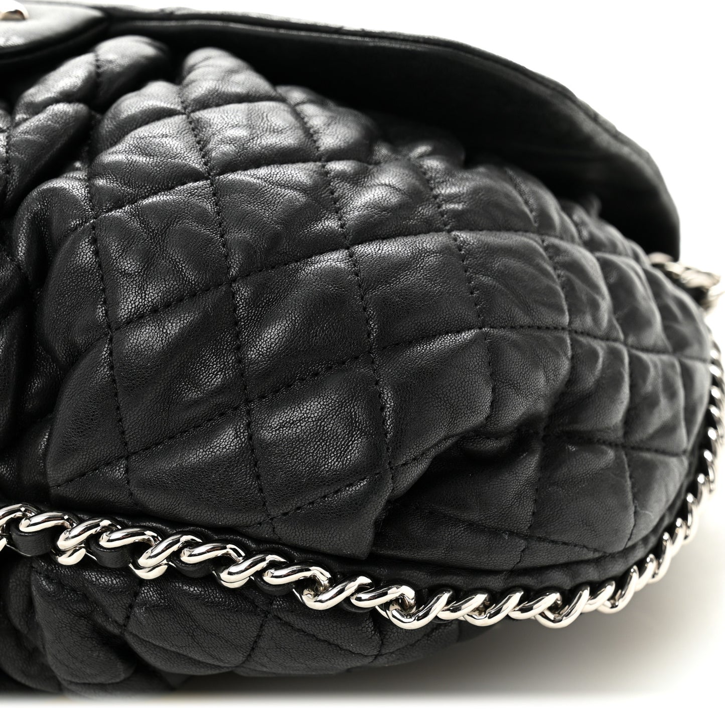 Washed Lambskin Quilted Large Chain Around Messenger Black