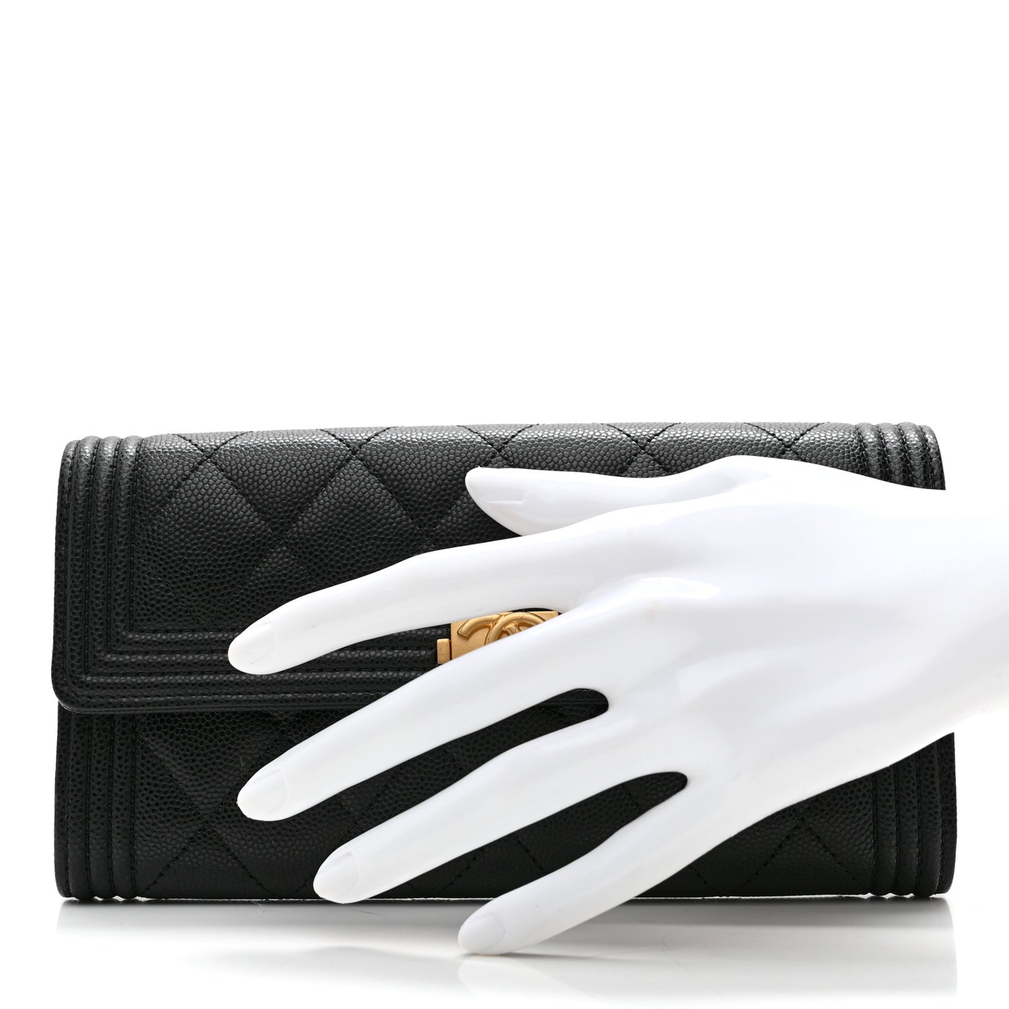 Caviar Quilted Large Boy Gusset Flap Wallet Black