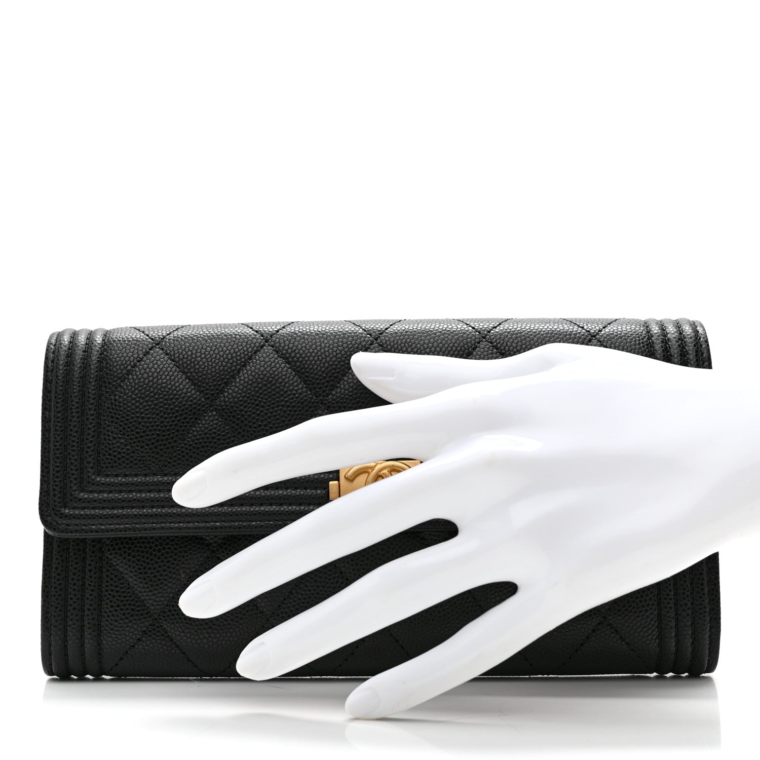 Chanel Caviar Quilted Large Boy Gusset Flap Wallet Black 2 of 12