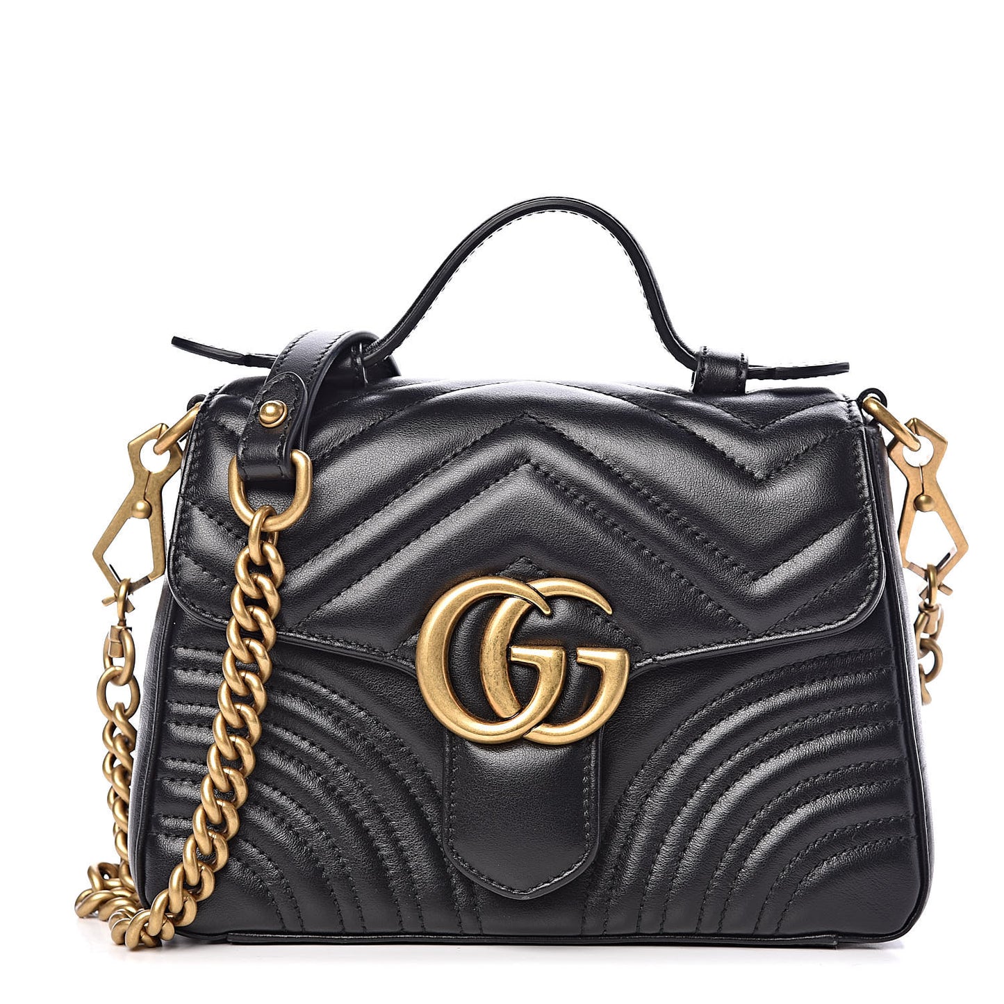 Calfskin Matelasse Mini GG Marmont Top Handle Shoulder Bag Black