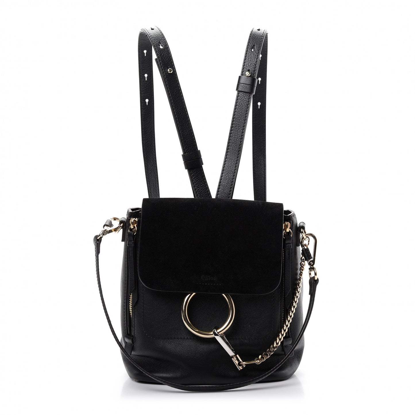 Suede Calfskin Small Faye Backpack Black