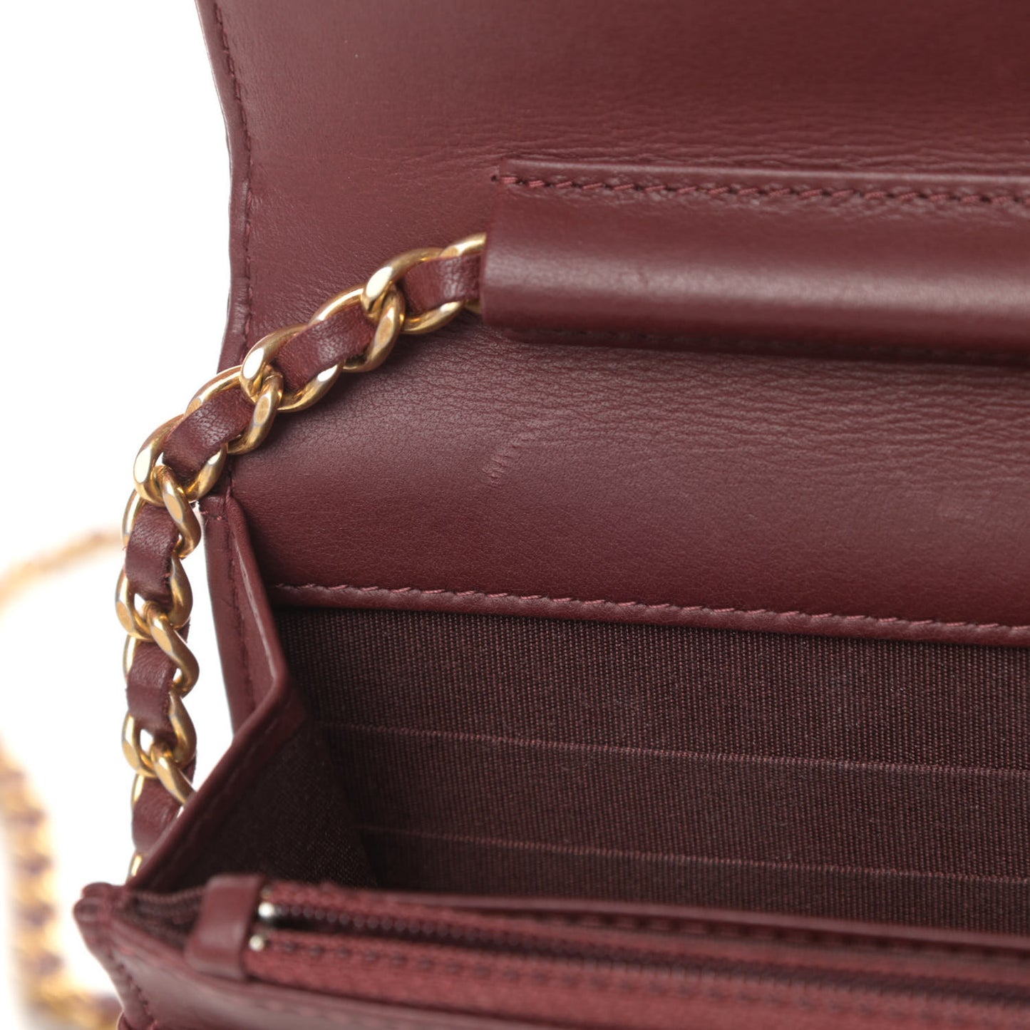 Lambskin Quilted Boy Wallet On Chain WOC Burgundy