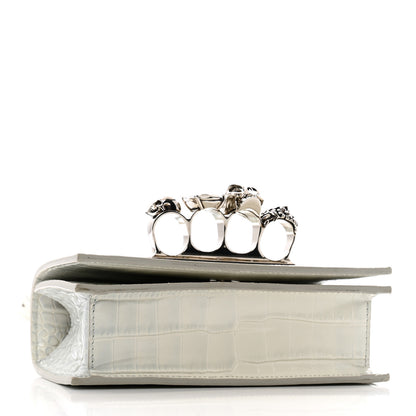 Alexander McQueen Calfskin Shiny Crocodile Embossed Mini Ombrè Jeweled Satchel Ivory Grey 4 of 12