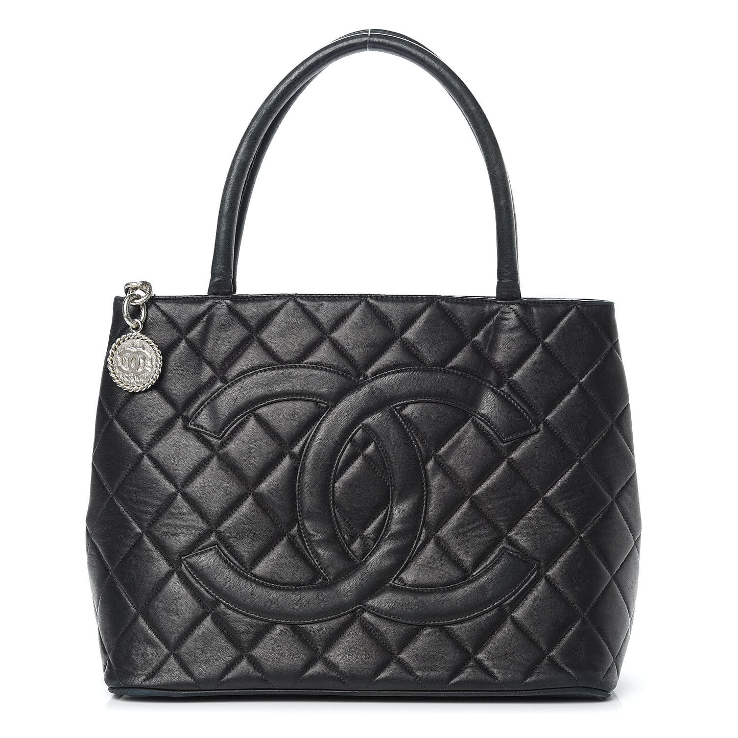 Lambskin Quilted Medallion Tote Black