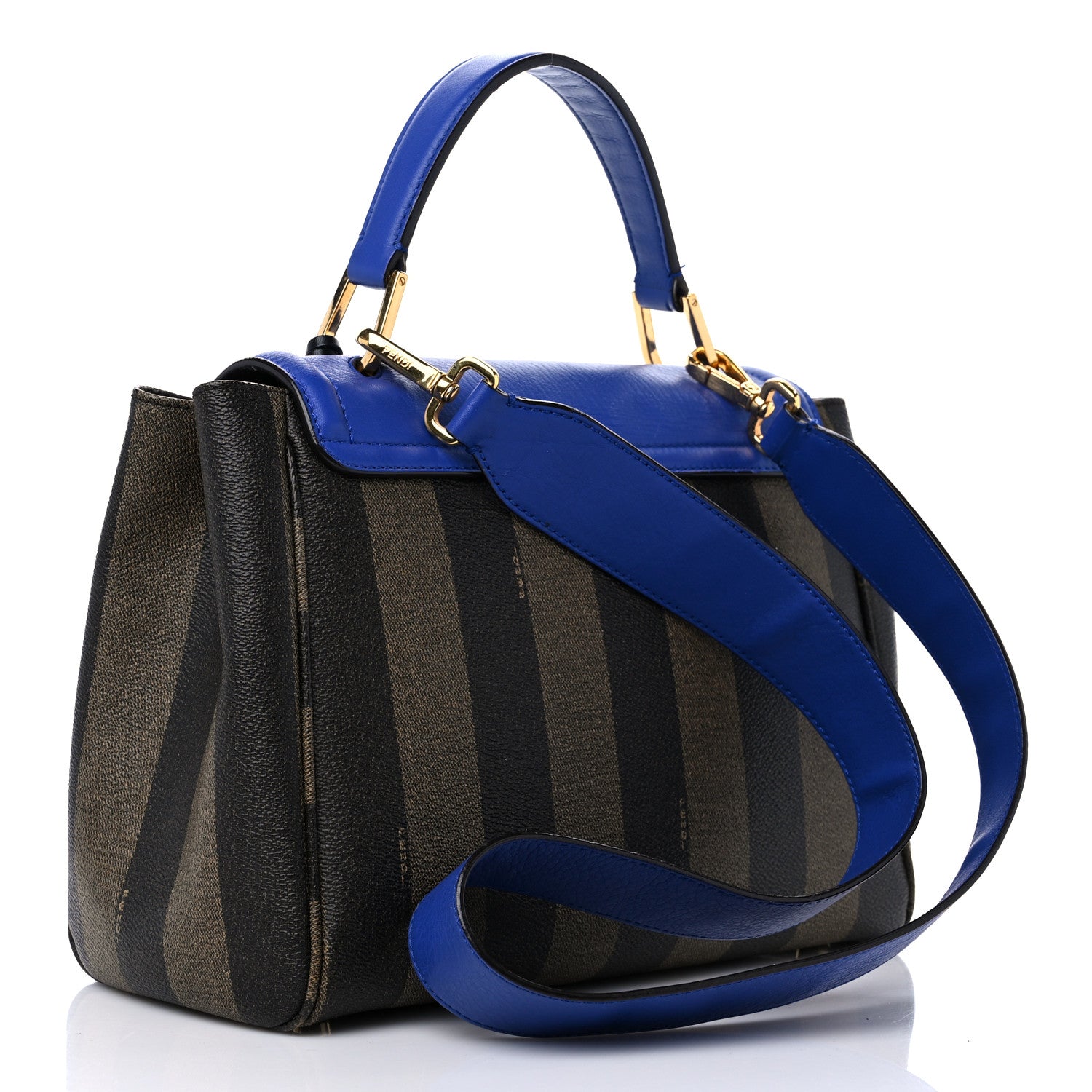 Fendi Pequin Spalmati Vitello Flamingo Shoulder Bag Tobacco Blue Neon 3 of 17