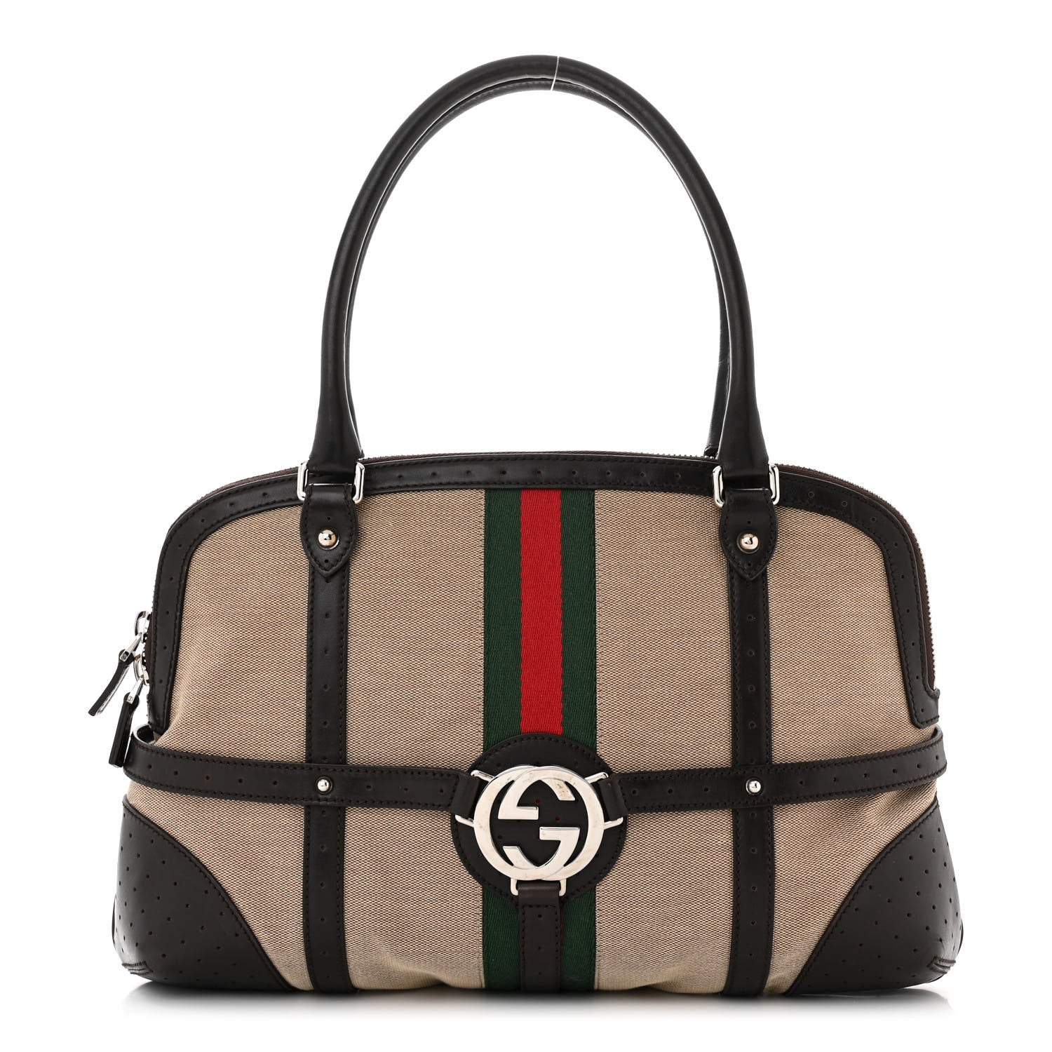 Gucci Canvas Web GG Reins Shoulder Bag Brown 1 of 14