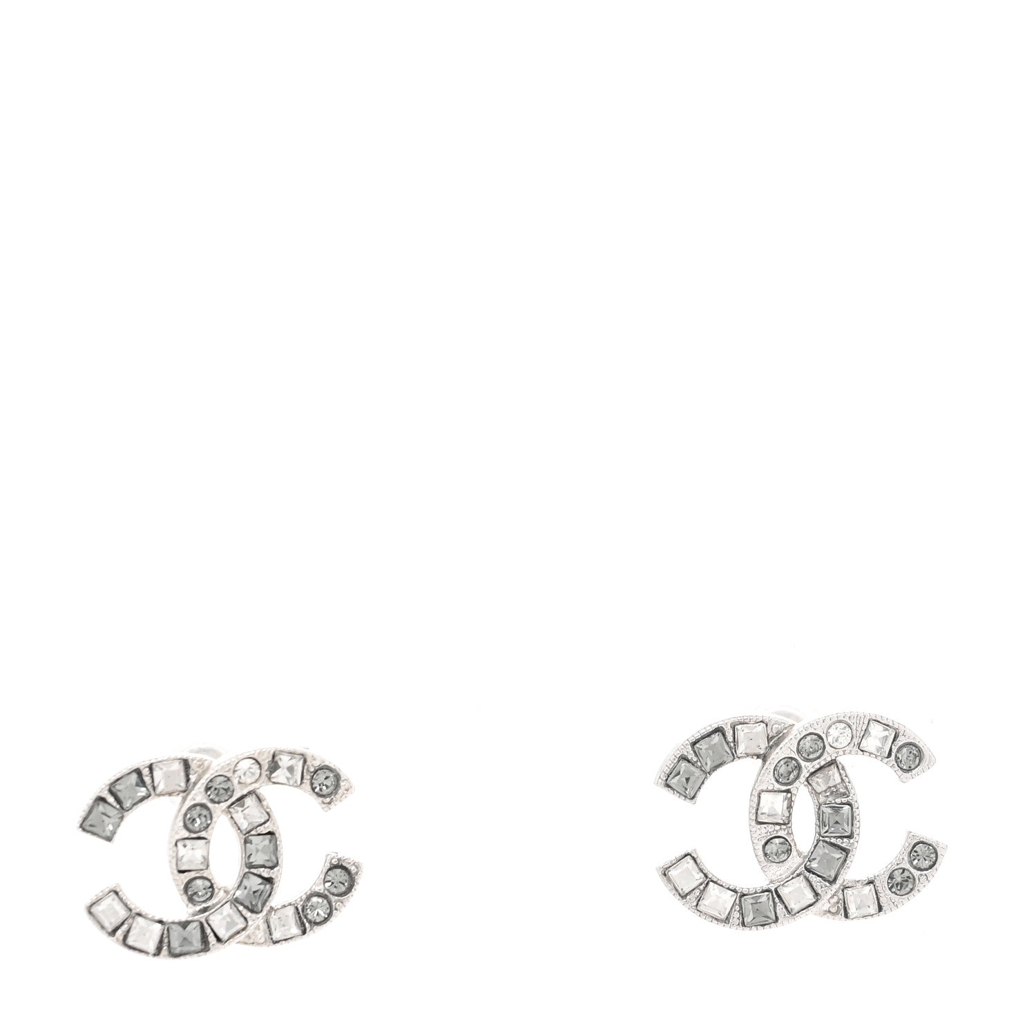 Chanel Baguette Crystal CC Earrings Silver Grey 1 of 4