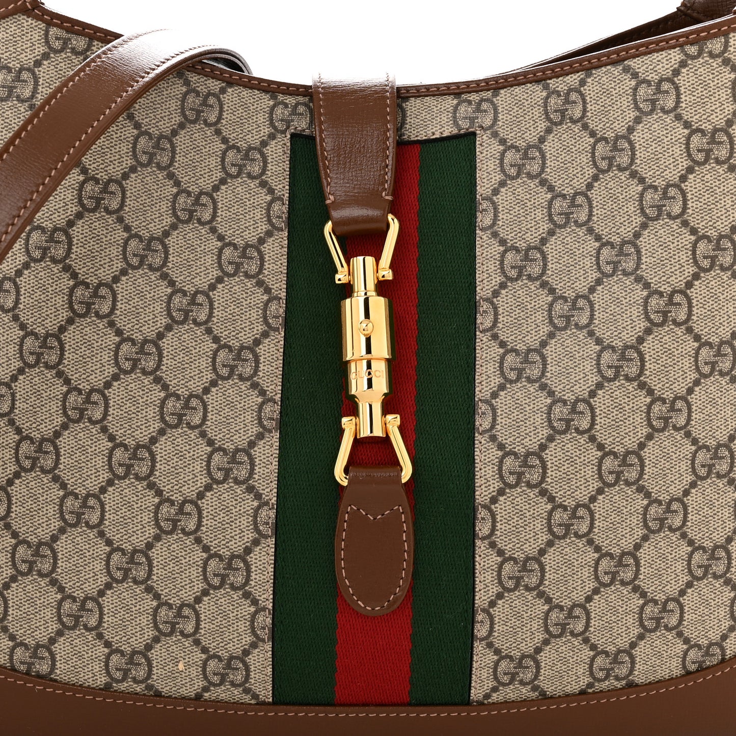 GG Supreme Monogram Azalea Calfskin Web Medium Jackie 1961 Hobo Beige Ebony Brown Sugar