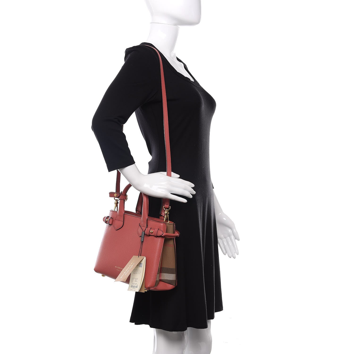 Burberry Grainy Calfskin House Check Small Banner Tote Cinnamon Red 2 of 11