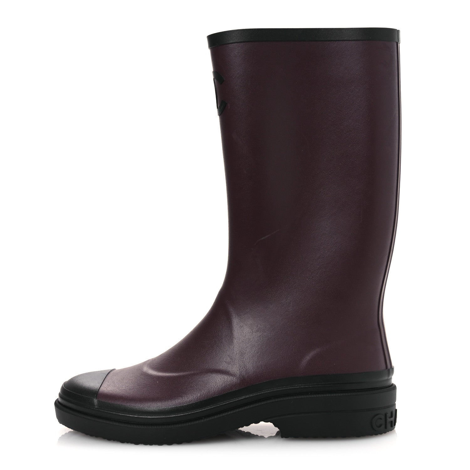 Chanel Caoutchouk CC High Boots 41 Dark Burgundy Black 1 of 14