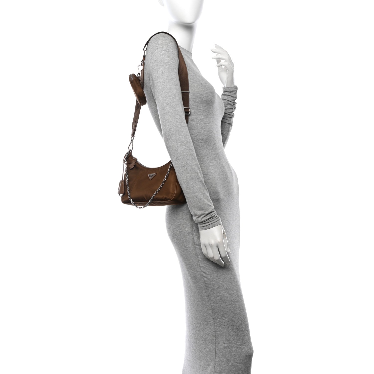 Prada Tessuto Nylon Saffiano Re-Edition 2005 Shoulder Bag Cacao 2 of 12