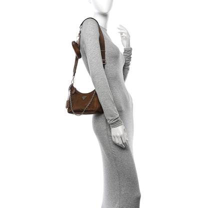 Prada Tessuto Nylon Saffiano Re-Edition 2005 Shoulder Bag Cacao 2 of 12